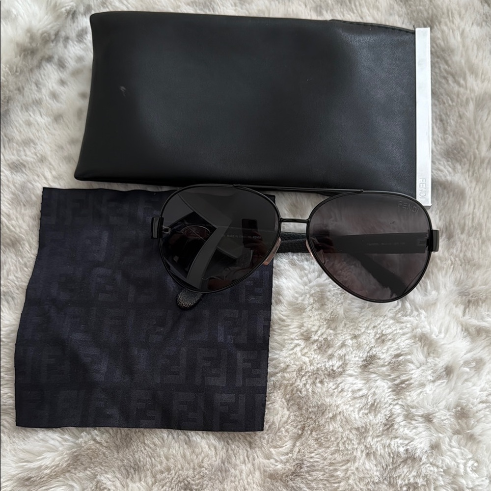 Fendi Black Aviator Sunglasses with Case